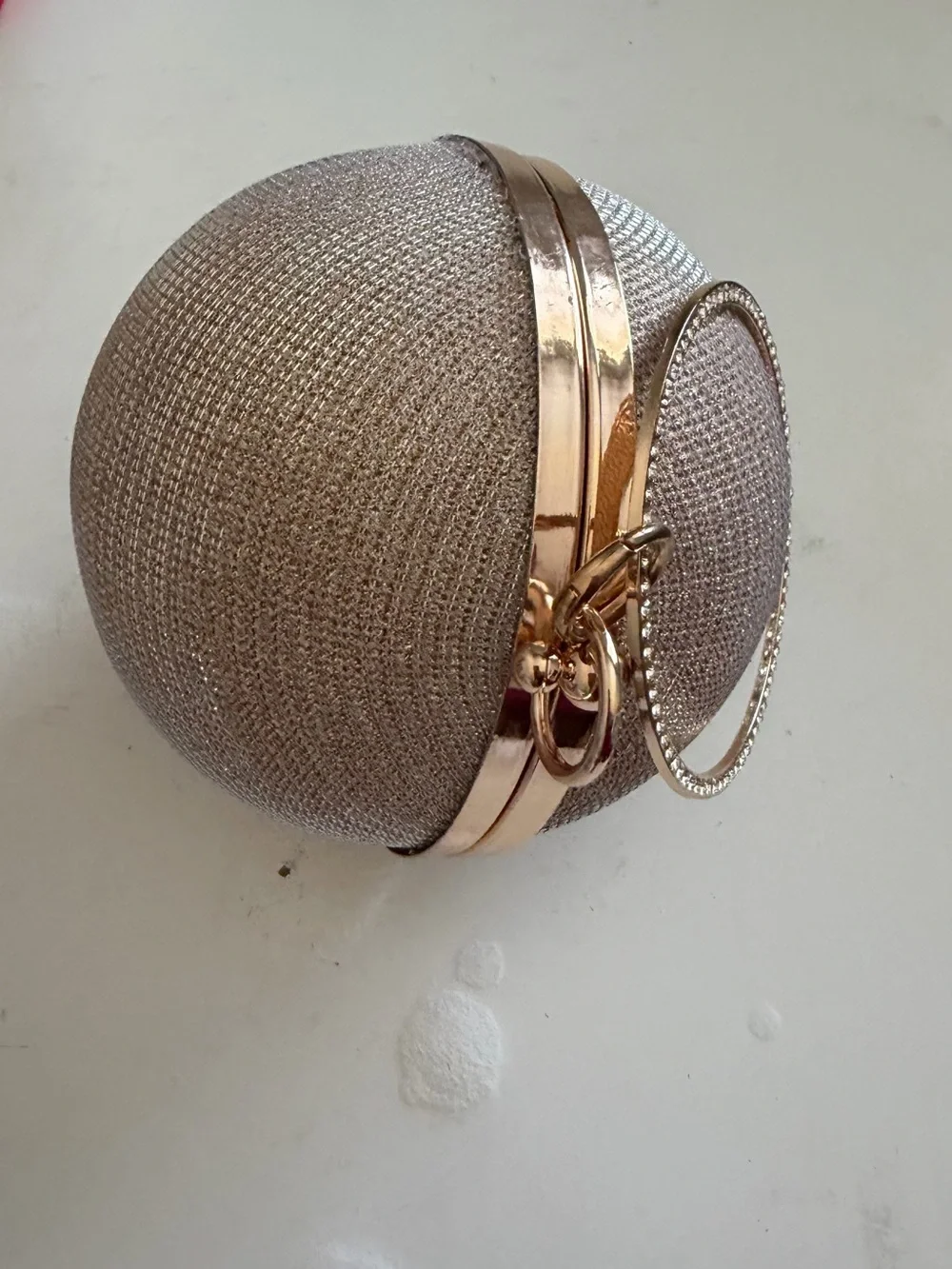 Round Straw Circle Clutch with Gold Chain - Beige